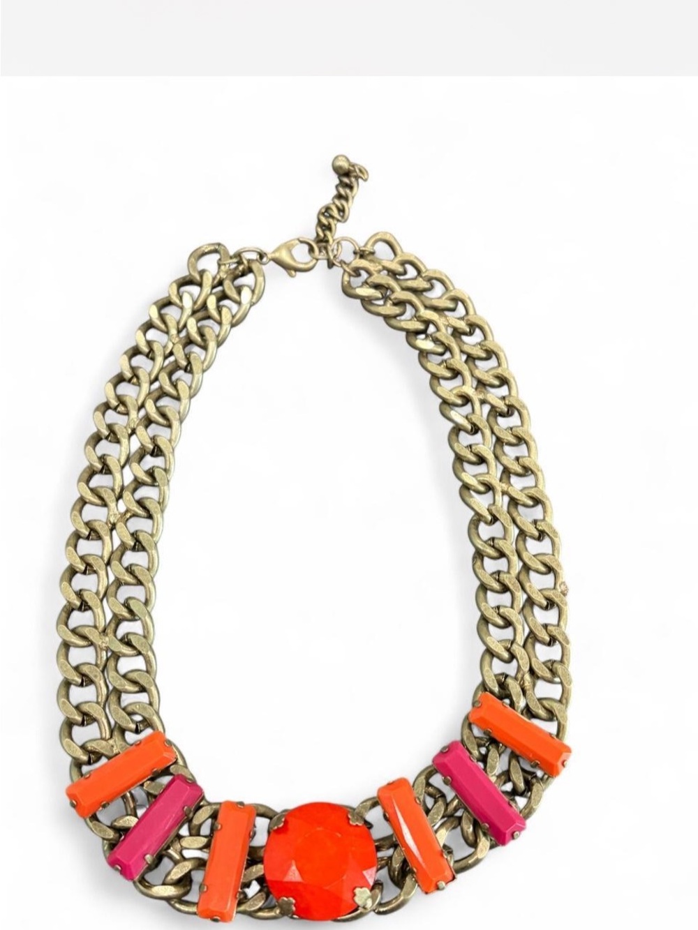 Y2K Gold-Tone choker Statement Necklace with Orange and Pink double chunky chain